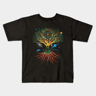 Sacred Geometry Meditation Tree Design Kids T-Shirt